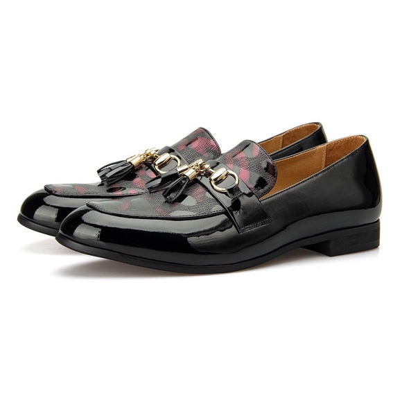 Men’s Black wine red Leather loafers